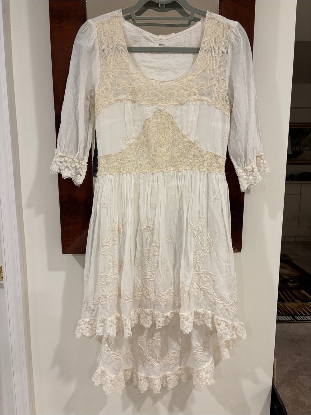 Free People Boho Lace embroidered cotton Ivory high low Dress sample small